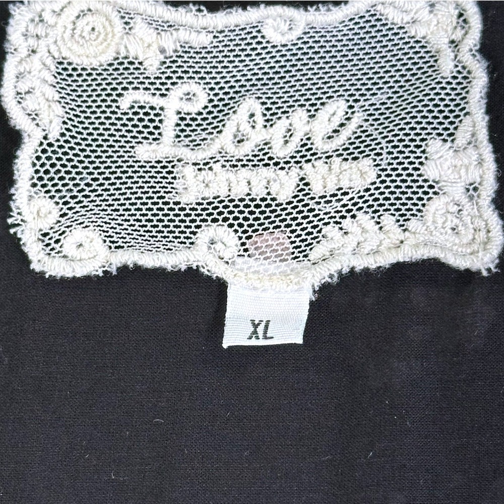 Love Johnny Was Black Floral V-Neck Bell Sleeve Mini Dress XL Boho Over-Size - Picture 7 of 14